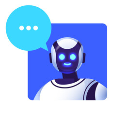 cute robot cyborg with chat bubble modern robotic character artificial intelligence technology communication