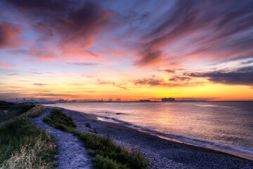 Beautiful seascape at dawn on the Valencia coastline