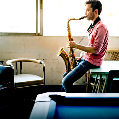A musician with his saxophone
