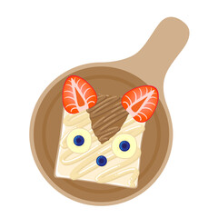 Creative idea for kid, Slice of bread with Milk and fruitม Strawberry, Banana, blueberry,  Cute Foods style, Vector Illustration