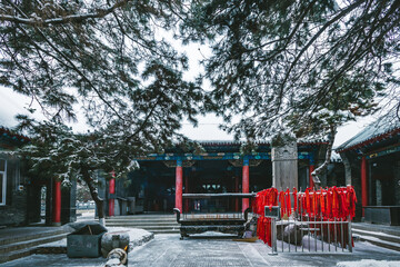 chinese temple in the snow