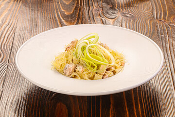 Italian traditional cuisine – pasta with salmon