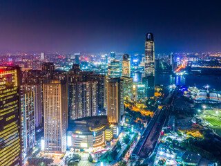 Naklejka premium Aerial photography of Guangzhou city architecture night view
