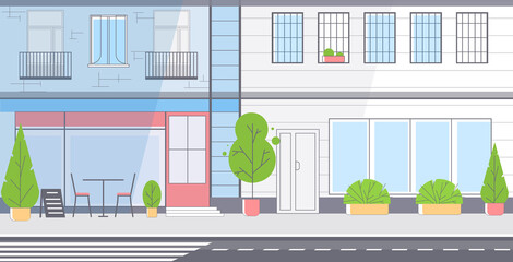 city street skyscraper buildings view modern cityscape empty downtown horizontal