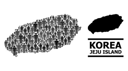 Map of Jeju Island for national agitation. Vector demographics mosaic. Mosaic map of Jeju Island organized of guy icons. Demographic scheme in dark gray color shades.