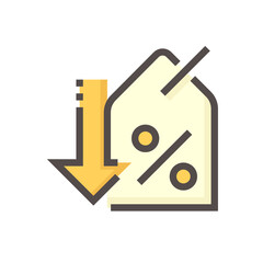 Discount sale or price tag vector design. That icon, sign or symbol to offer promotion, special price reduction or percent off. Element for label, sticker, badge, banner and template. 48x48 pixel.
