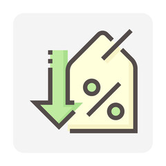 Discount sale or price tag vector design. That icon, sign or symbol to offer promotion, special price reduction or percent off. Element for label, sticker, badge, banner and template. 48x48 pixel.
