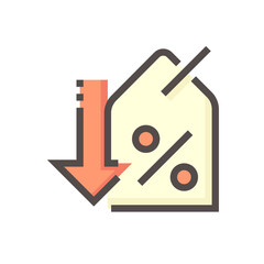 Discount sale or price tag vector design. That icon, sign or symbol to offer promotion, special price reduction or percent off. Element for label, sticker, badge, banner and template. 48x48 pixel.
