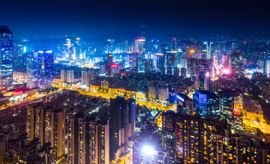 Plakat Aerial photography of Guangzhou city architecture night view