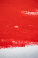 Close up Texture Red color paint on white colour canvas Brush marks stroke for paper graphic design on background