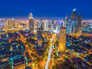 Fototapeta na wymiar Aerial photography of Tianjin city building skyline night view