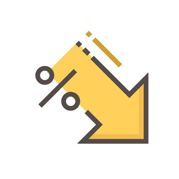 Percent decrease vector design. Consist of down arrow and percent sign, icon or symbol. Concept for percentage of interest rate, loss profit,  stock price or discount. Editable line stroke  48x48 px.
