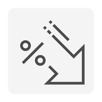 Percent decrease vector design. Consist of down arrow and percent sign, icon or symbol. Concept for percentage of interest rate, loss profit,  stock price or discount. Editable line stroke  48x48 px.
