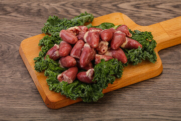 Raw chicken hearts for cooking