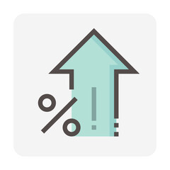 Percent increase vector design. Consist of up arrow and percent sign, icon or symbol. Concept for percentage of interest  rate, growth profit,  stock price etc. Thin line or outline of shape. 48x48 px