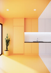 interior design of a modern house with kitchen. yellow and white color room concepts 3d render vertical background