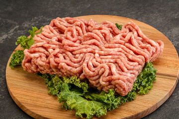 Raw pork minced meat over board