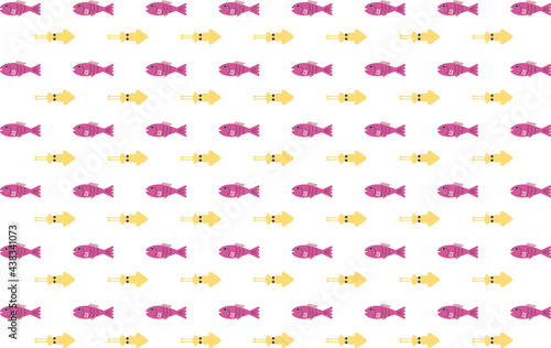 背景素材 シンプルな魚のパターン柄 ピンク Wall Mural 8maru