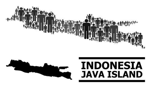 Map of Java Island for politics proclamations. Vector population abstraction. Abstraction map of Java Island organized of men pictograms. Demographic concept in dark gray color tints.