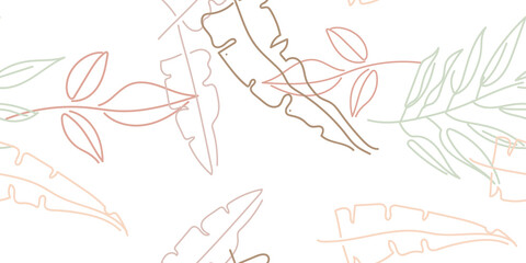 Obraz premium Tropical Leaf Modern Print Pastel One Line Drawing