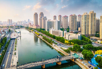 Aerial photography of Tianjin city architecture landscape skyline