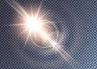 Shiny vector pink sun with lens flare