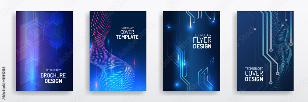 Poster abstract technology cover with circuit board. high tech brochure design concept. set of futuristic b