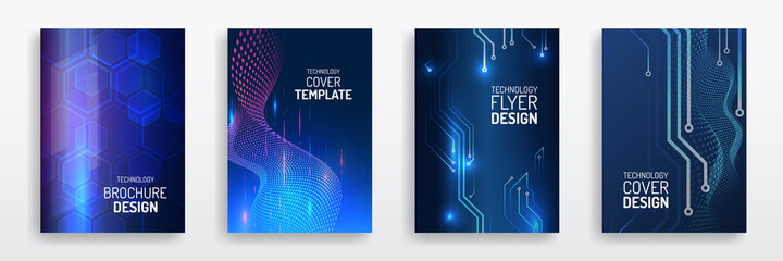 Abstract technology cover with circuit board. High tech brochure design concept. Set of Futuristic business layout. Futuristic Digital poster templates.