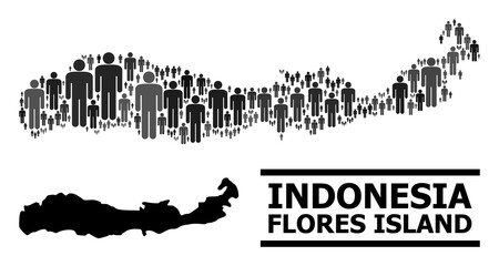 Map of Indonesia - Flores Island for national applications. Vector demographics mosaic. Concept map of Indonesia - Flores Island composed of guy pictograms.