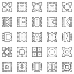 Block Chain outline icons set. Decentralized Blockchain symbols