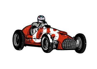Vintage race car for printing, vector hand graphics