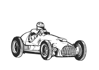 Vintage race car for printing, vector hand graphics