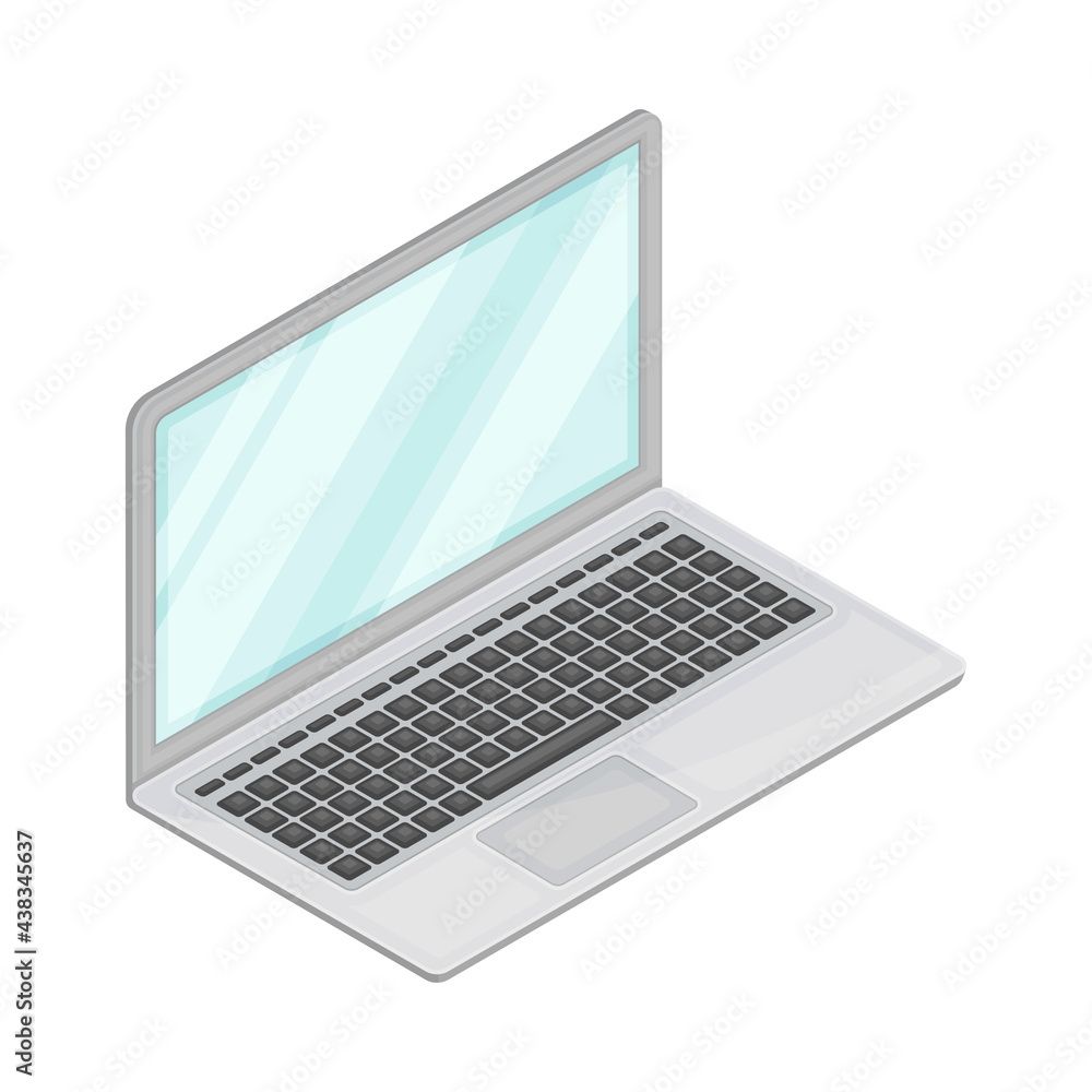 Poster laptop computer with screen as wireless network communication technology isometric vector illustrati