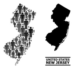 Fototapeta premium Map of New Jersey State for political applications. Vector demographics mosaic. Mosaic map of New Jersey State constructed of man pictograms. Demographic concept in dark grey color variations.