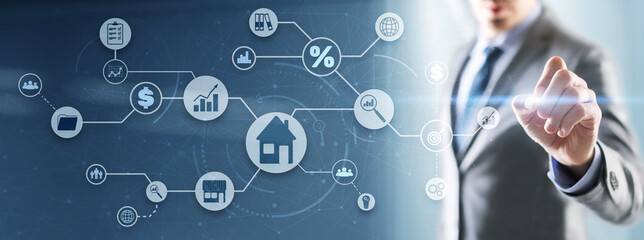 Real estate 3D icons concept. Property management