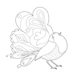 Contour linear illustration with bird for coloring book. Cute paradise bird, anti stress picture. Line art design for adult or kids  in zentangle style and coloring page.