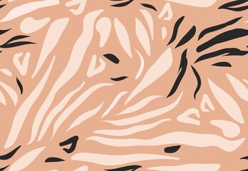 Hand drawn vector abstract stock modern graphic illustration,safari bohemian contemporary seamless pattern print with animal tiger striped texture in pink pastel colors