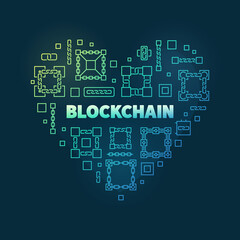 Block Chain line concept colored heart shape vector banner