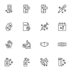 Coronavirus disease line icons set