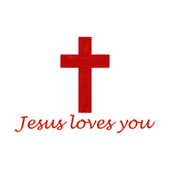 Obraz premium Christian cross and quote Jesus loves you icon isolated on white background