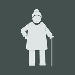 Old woman flat vector illustration. Elderly woman with a cane. Age, old age, decrepitude, health problems.