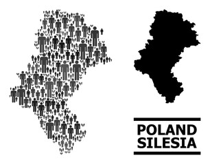Map of Silesia Province for demographics purposes. Vector population abstraction. Abstraction map of Silesia Province done of population items. Demographic scheme in dark grey color variations.
