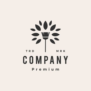 broom tree leaf cleaning service hipster vintage logo vector icon illustration