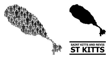 Map of St Kitts Island for political posters. Vector nation abstraction. Abstraction map of St Kitts Island done of person pictograms. Demographic scheme in dark grey color shades.