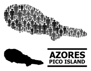 Map of Pico Island for social proclamations. Vector nation mosaic. Concept map of Pico Island made of people items. Demographic concept in dark grey color tints.