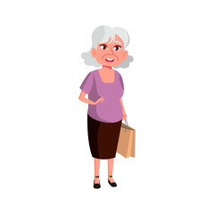 aged european lady shopping in boutique cartoon vector. aged european lady shopping in boutique character. isolated flat cartoon illustration