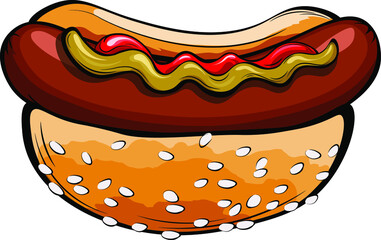 Hotdog. Vector isolated illustration fast food for poster, menus, brochure, web and icon fastfood.