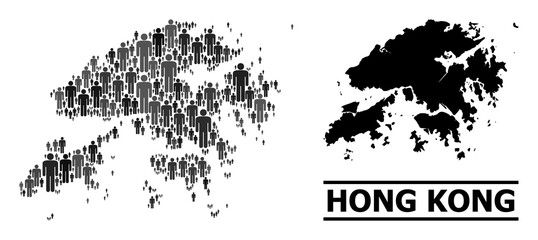 Map of Hong Kong for social proclamations. Vector nation collage. Collage map of Hong Kong made of population icons. Demographic scheme in dark grey color tints.