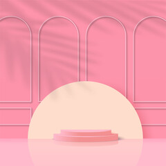 Abstract background with pink color geometric 3d podiums. Vector illustration