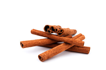 Fragrant cinnamon sticks isolated on white background